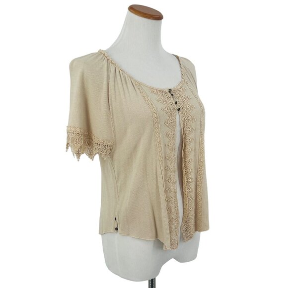 Vintage Y2K Free People Crochet Lace Cardigan Top • Boho Fairycore Coquette - Picture 5 of 12